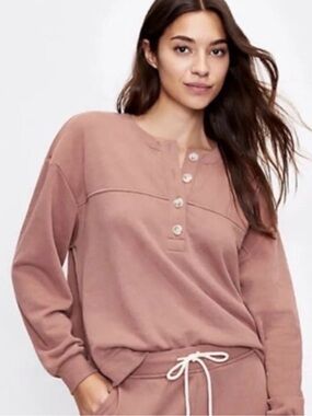 Lou & Grey Mauve Henley Sweatshirt Large